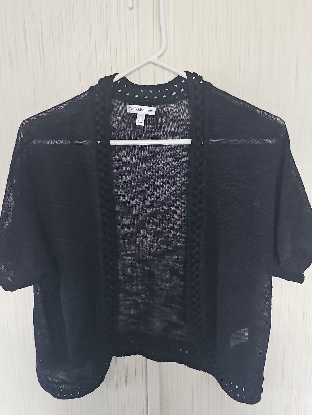 Croft & Barrow Black Open-Front Short Sleeve Cardigan